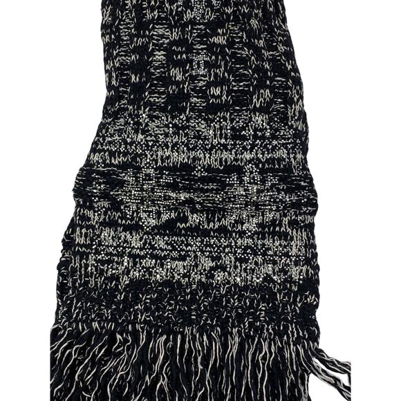 Chanel Scarf Rhinestone Details Wool Cashmere Silk Black White Silver CC Logo - Picture 6 of 6